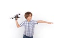 Funny schoolboy playing with drone Royalty Free Stock Photo