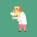 Funny Scientist In Lab Coat With Test Tube And Evil Smirk