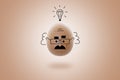 Funny Scientist Or Professor and lightbulb. Egg-head on the beige background