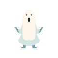 Funny screaming ghost Halloween creepy character kids icon vector flat illustration