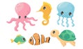 Funny Sea Animal Characters Vector Set. Underwater Life Concept Royalty Free Stock Photo