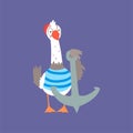 Funny seagull standing with anchor, cute comic bird character cartoon vector illustration Royalty Free Stock Photo