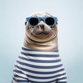 Funny Seal Wearing Sunglasses In Striped Shirt - A Playful Animalier Artwork