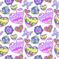 Funny seamless background with heart, butterfly