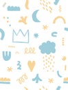 Funny Seamless Doodle Vector Pattern with Abstract Elements. Royalty Free Stock Photo