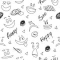 Funny seamless emoji pattern in black and white colors