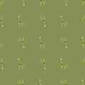 Funny seamless kids pattern with simple giraffe silhouettes. Green olive background. Simple design