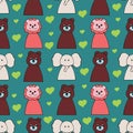 Funny seamless pattern with cartoon animal heads Royalty Free Stock Photo