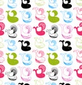 Funny seamless pattern with colorful whales silhouettes. Decorative marine texture