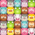 Funny seamless pattern with comic cartoon animal faces. Royalty Free Stock Photo