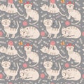 Funny seamless pattern with cute cats