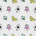 Funny seamless pattern for kids with aliens. Nursery design for baby boys. Different simple cute monsters