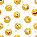 Funny seamless pattern with yellow round faces