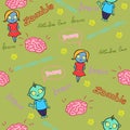 Funny seamless pattern with zombies and brain