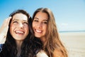 Funny selfie girls on the beach