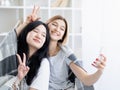 funny selfie happy women home party ethnic