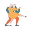 Funny senior couple people dancing tango together. Old man and woman dancing retro popular romantic dance, romance of