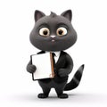 funny serious cartoon cat in a black business suit