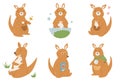 Funny set with cute kangaroos in different poses.