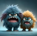 Funny shaggy furry angry monsters