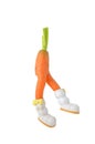 Funny shaped carrot with doll boots on white background