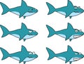 Funny shark character cartoon expressions set illustration Royalty Free Stock Photo