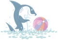Funny shark playing a colorful ball