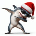 Funny Shark wearing a santa claus hat and sunglasses, doing the Dab dance