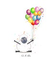 Funny sheep with colorful balloon greeting card. Islamic festival of sacrifice. Eid al adha celebration Royalty Free Stock Photo