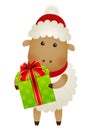 Funny sheep with gift box Royalty Free Stock Photo