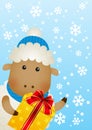 Funny sheep with gift box Royalty Free Stock Photo