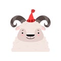 Funny sheep in a red knitted hat, cute cartoon animal character avatar vector Illustration on a white background Royalty Free Stock Photo