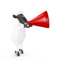 Funny sheep speaking loudly into a megaphone