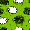 Funny sheeps on meadow, seamless pattern for your Royalty Free Stock Photo