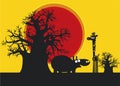 Funny silhouettes of hippopotamus and girafe