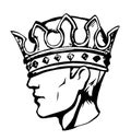 Profile of a handsome man with too big crown. Vector drawing