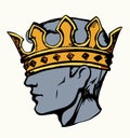 Profile of a handsome man with too big crown. Vector drawing