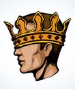 Profile of a handsome man with too big crown. Vector drawing