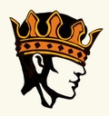 Profile of a handsome man with too big crown. Vector drawing