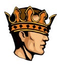 Profile of a handsome man with too big crown. Vector drawing