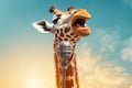 Funny singing giraffe with microphone Generative AI Royalty Free Stock Photo