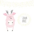 Funny singing pig Christmas card Royalty Free Stock Photo