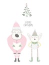 Funny singing Santa and elf Christmas card