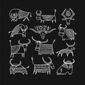 Funny sketch bull collection. Lunar horoscope sign. Happy new year 2021. Bull, ox, cow. Template for your design -