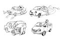 Funny sketches of people and cars