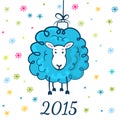 Funny sketching sheep - symbol of the New Year 2015. Holiday greeting card. Vector illustration Royalty Free Stock Photo