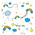 Funny. sketching sun, cloud and rainbow. pattern background abstr