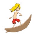 Funny skinny blonde surfer. Hand drawn vector Royalty Free Stock Photo