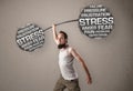 Funny skinny man defeating stress Royalty Free Stock Photo