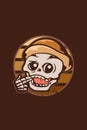 Funny skull with hat vintage illustration